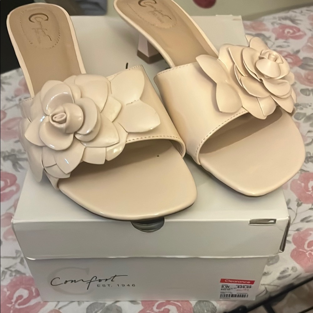 Cato Cream Mules with Floral Embellishment